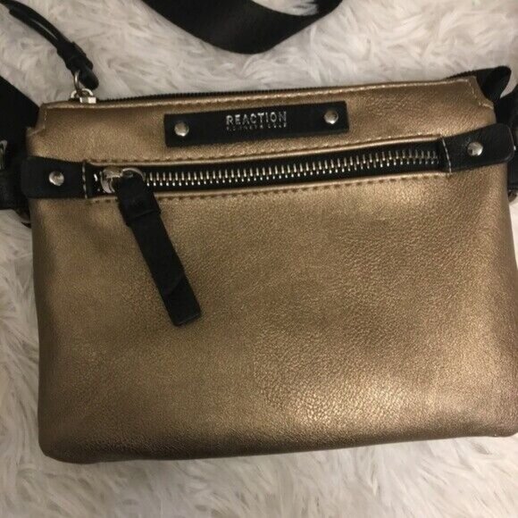 Kenneth Cole Reaction Gold Shoulder Bag Purse Crossbody Messenger Faux leather - Picture 2 of 5